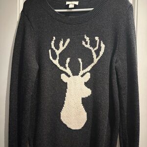 LOFT Black Knit Reindeer Sweater